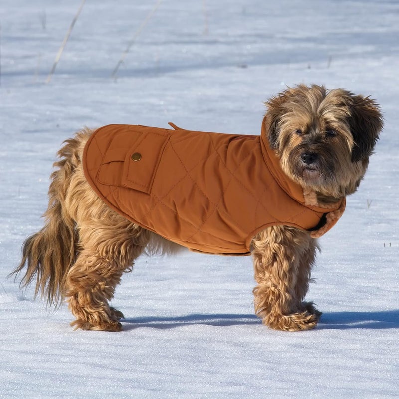 Queenmore Warm Dog Coat, Cold Weather Puffer Dog Jacket with Ultra Thick Plush Lining and Storage Pockets (Brown, Medium) - Image 2